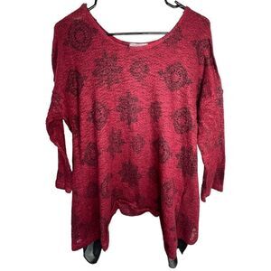 Charlotte Russe Maroon and Black Mandala Patterned Layered Blouse